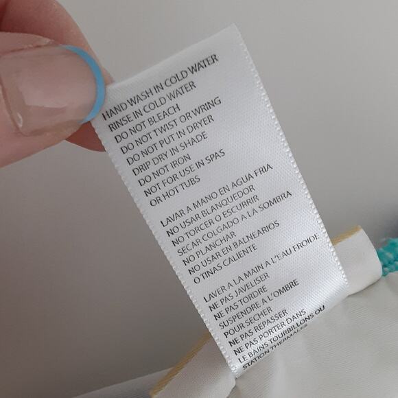 Michael Kors Blue Waves Geometric Bandeau Strapless One Piece Swimsuit Womens 12 - Picture 8 of 10